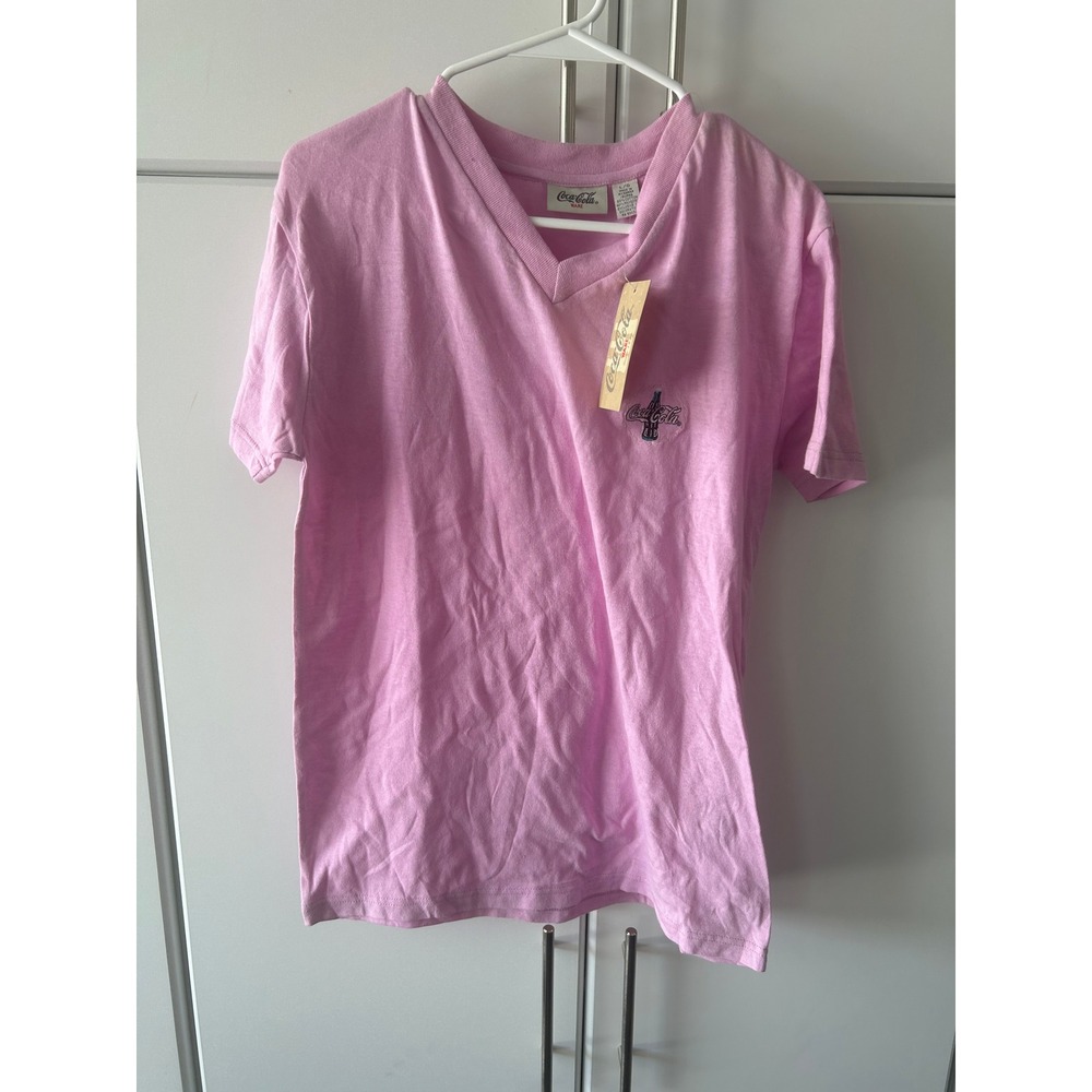 Coca-Cola‎ Ware Pink V-Neck T-Shirt Embroidered Logo Short Sleeve Mens Large NWT